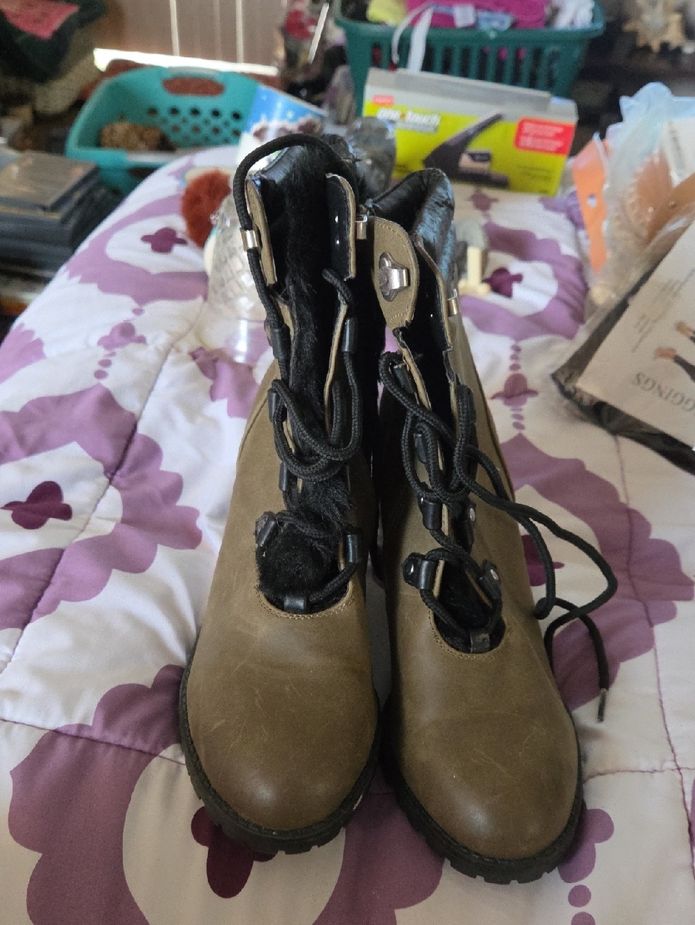 Women’s Olive Green Lace-Up High Heel Ankle Boots
